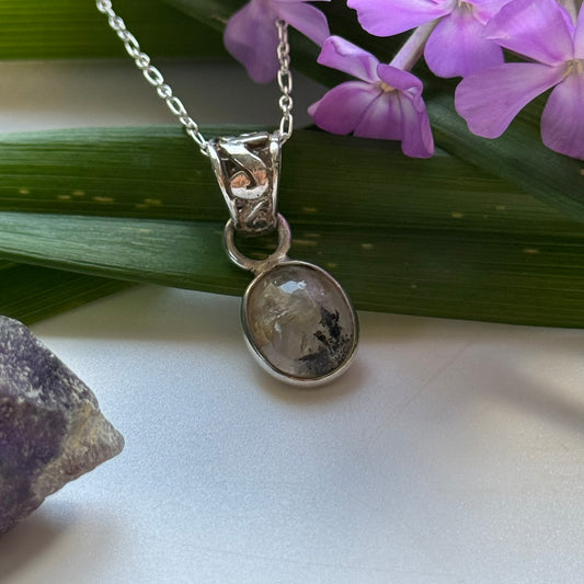 Sacred Seven Oval Pendant – Polished Natural Crystal Talisman in 925 Sterling Silver