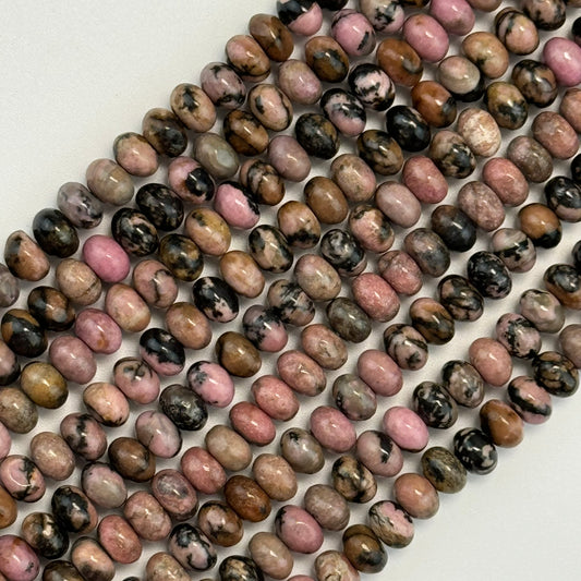 Dendritic Rhodonite Polished Rondelle Beads