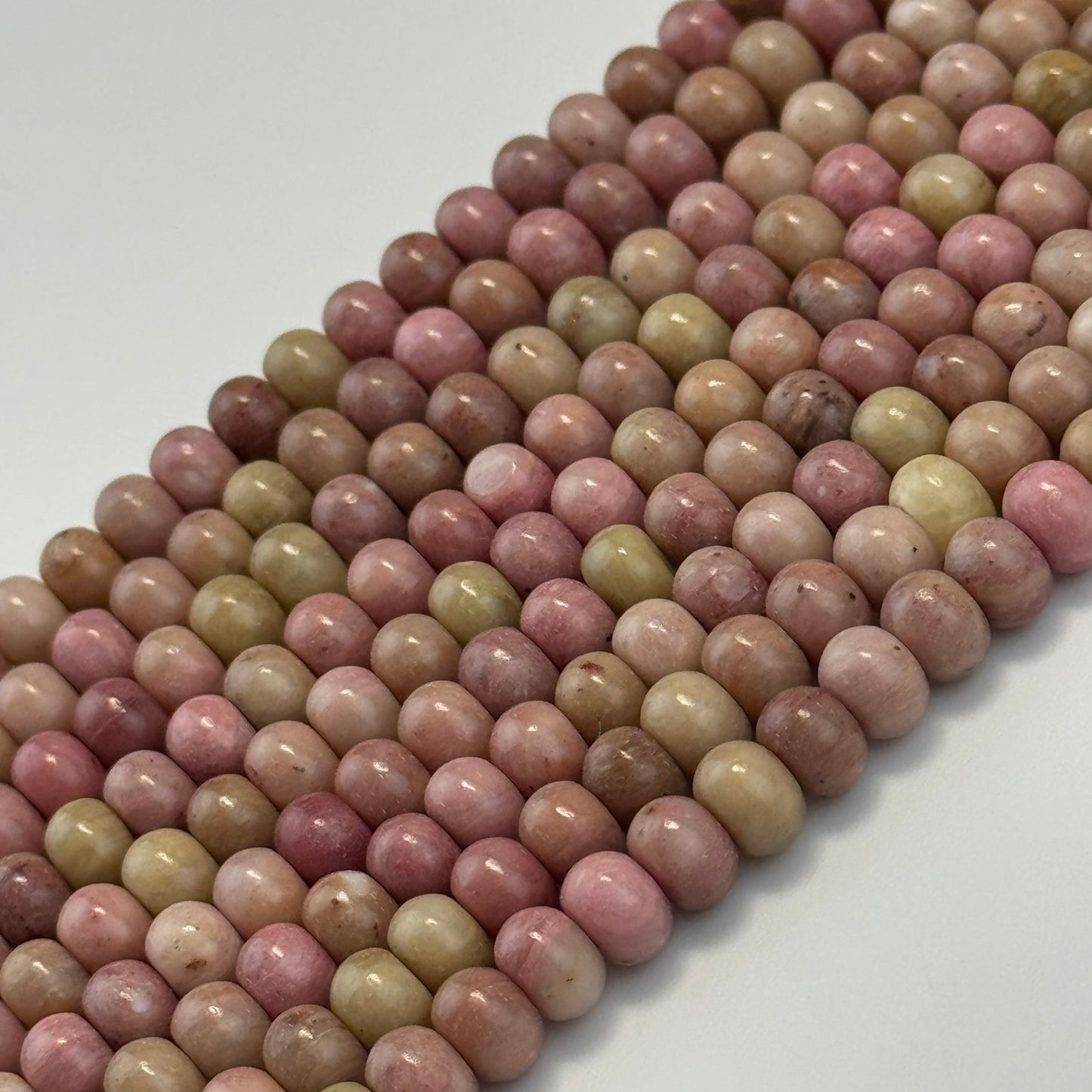 Pink Rhodonite Polished Rondelle Beads - (A Quality)