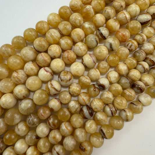 Yellow Banded Calcite Beads - Polished Round