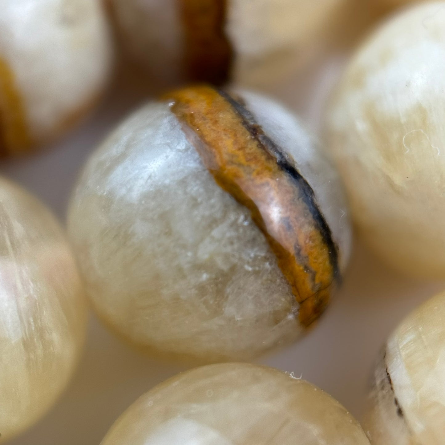 Yellow Banded Calcite Beads - Polished Round