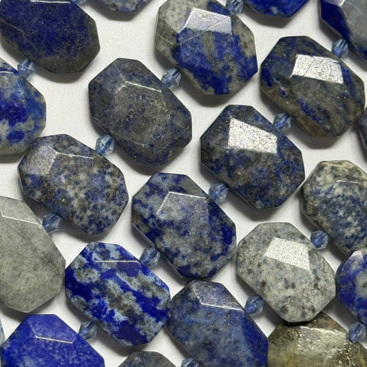 Lapis Lazuli Faceted Cusion-Cut Natural Blue Gemstone Beads (B Quality)