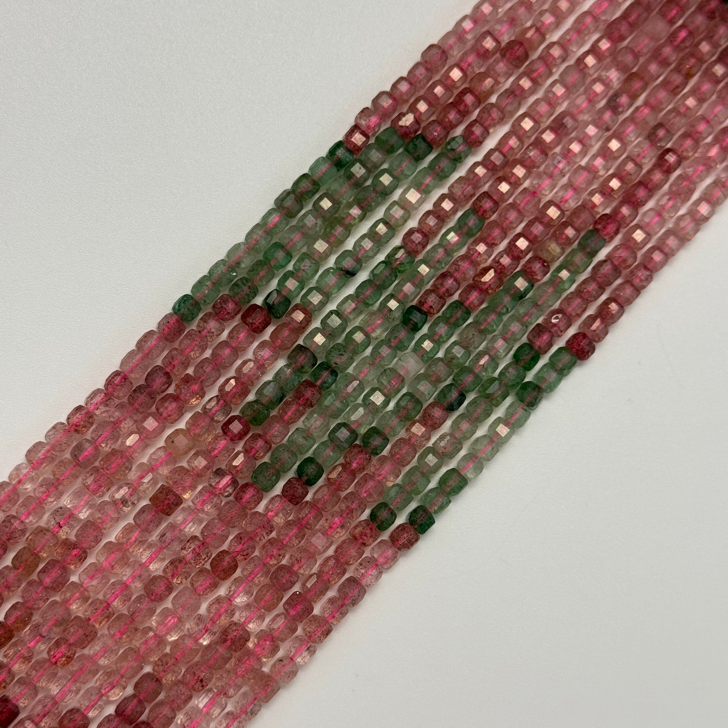 Raspberry Quartz Faceted Square Beads