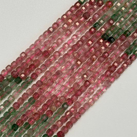 Raspberry Quartz Faceted Square Beads