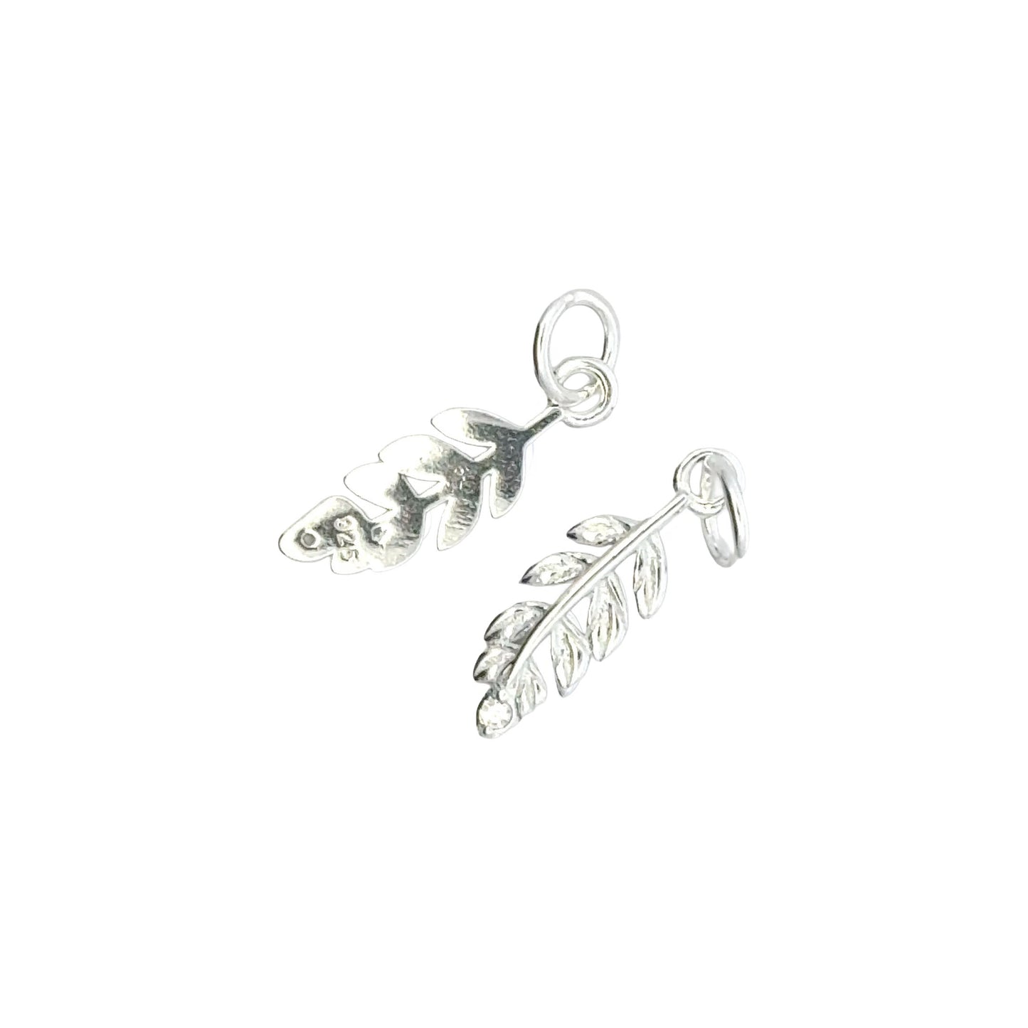 925 Sterling Silver Leaf Charm CZ