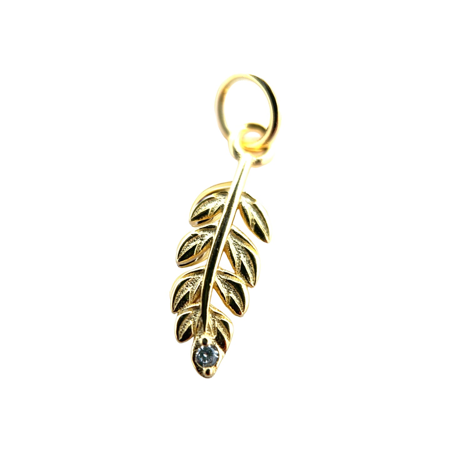 925 Sterling Silver Leaf Charm CZ