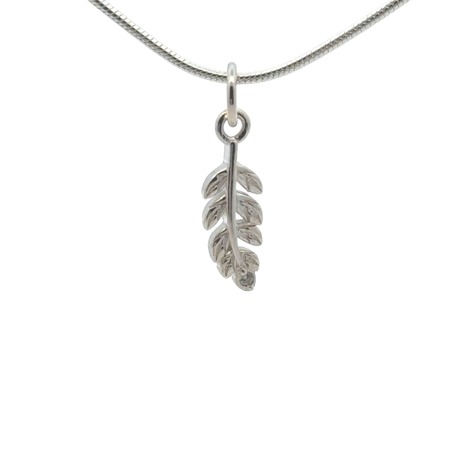 925 Sterling Silver Leaf Charm CZ