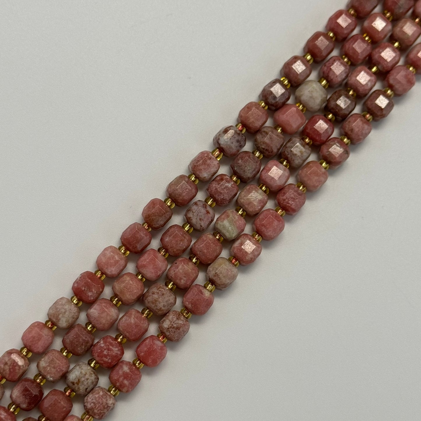 Thulite Faceted Square Beads