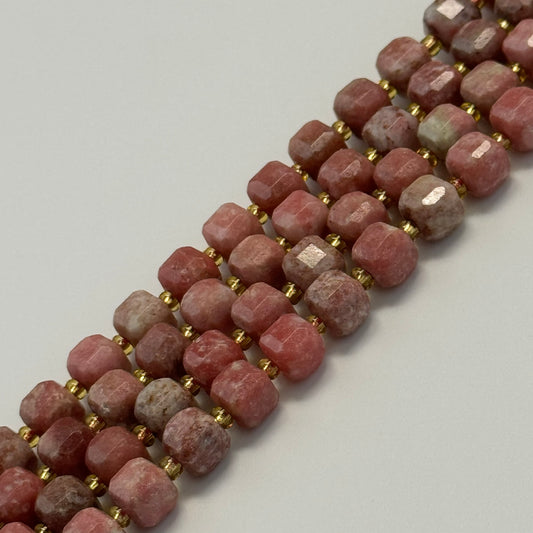 Thulite Faceted Square Beads