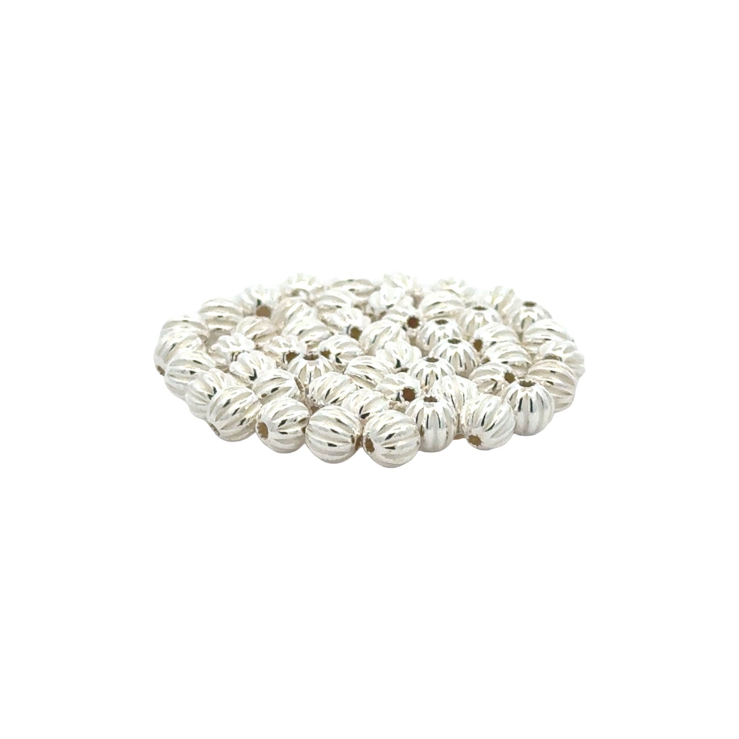 925 Sterling Silver Pack of 10 Ribbed Beads