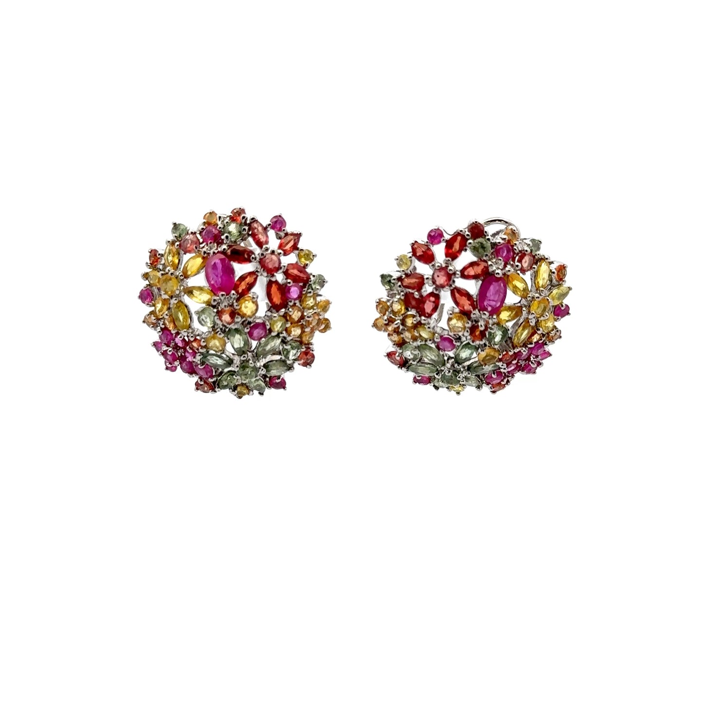 Ruby & Sapphire Jewelry Set – Handmade Natural Ruby & Sapphire Earrings, Pendant & Ring in 925 Sterling Silver, Rhodium Plated (Each Piece Also Sold Separately)