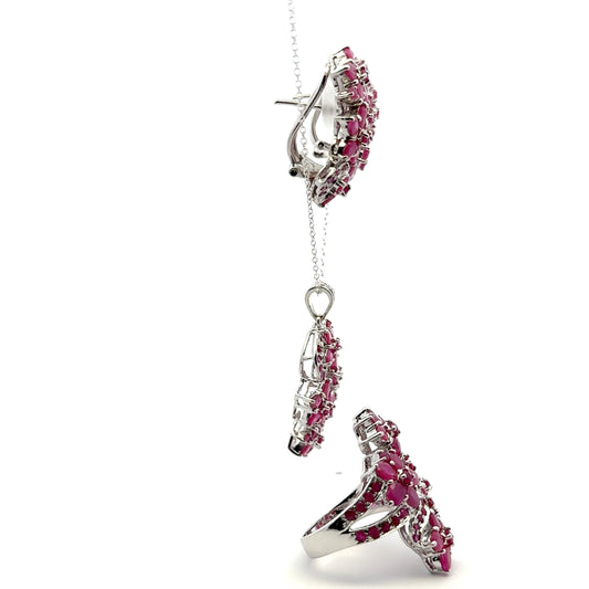 Ruby Jewelry Set – Handmade Natural Ruby Earrings, Pendant & Ring in 925 Sterling Silver, Rhodium Plated (Each Piece Also Sold Separately)