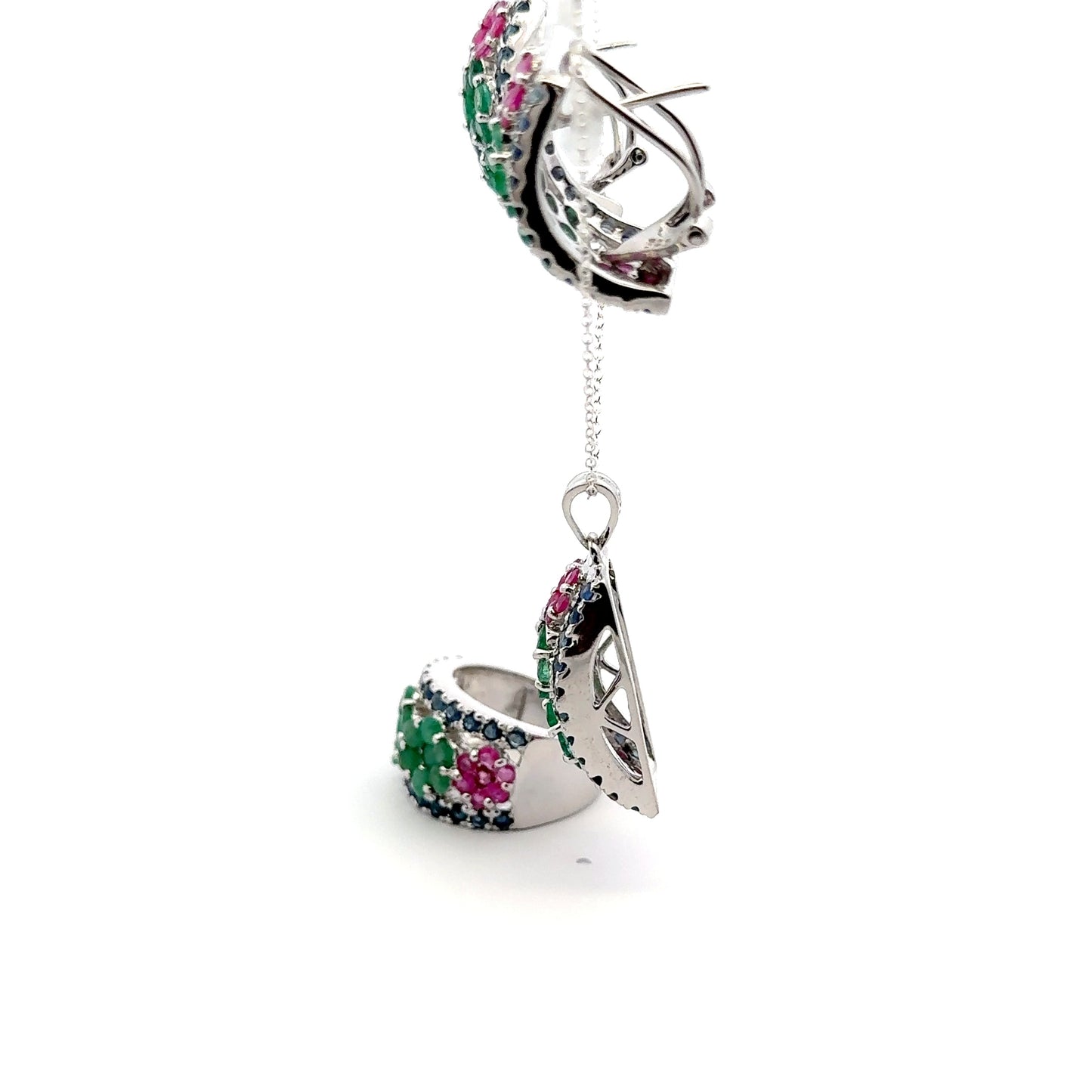 Ruby, Emerald & Sapphire Jewelry Set – Handmade Natural Ruby, Emerald & Sapphire Earrings, Pendant & Ring in 925 Sterling Silver, Rhodium Plated (Each Piece Also Sold Separately)