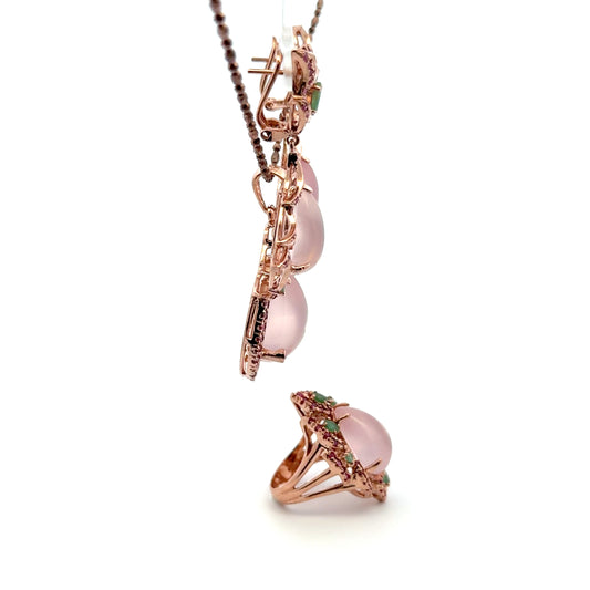 Ruby, Emerald, Star Rose Quartz, 925 Sterling Silver, Rose Gold Plated