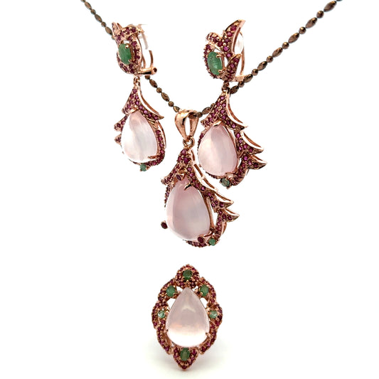 Ruby, Emerald, Star Rose Quartz, 925 Sterling Silver, Rose Gold Plated