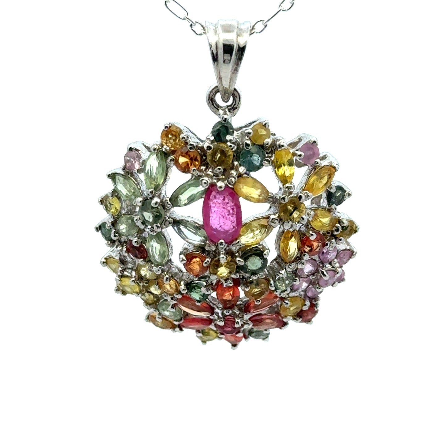 Ruby & Sapphire Jewelry Set – Handmade Natural Ruby & Sapphire Earrings, Pendant & Ring in 925 Sterling Silver, Rhodium Plated (Each Piece Also Sold Separately)
