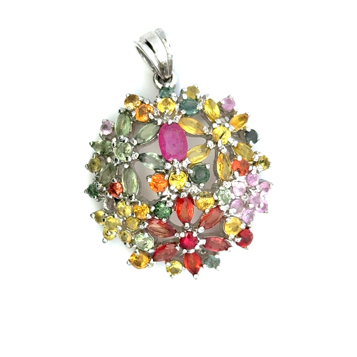 Ruby & Sapphire Jewelry Set – Handmade Natural Ruby & Sapphire Earrings, Pendant & Ring in 925 Sterling Silver, Rhodium Plated (Each Piece Also Sold Separately)