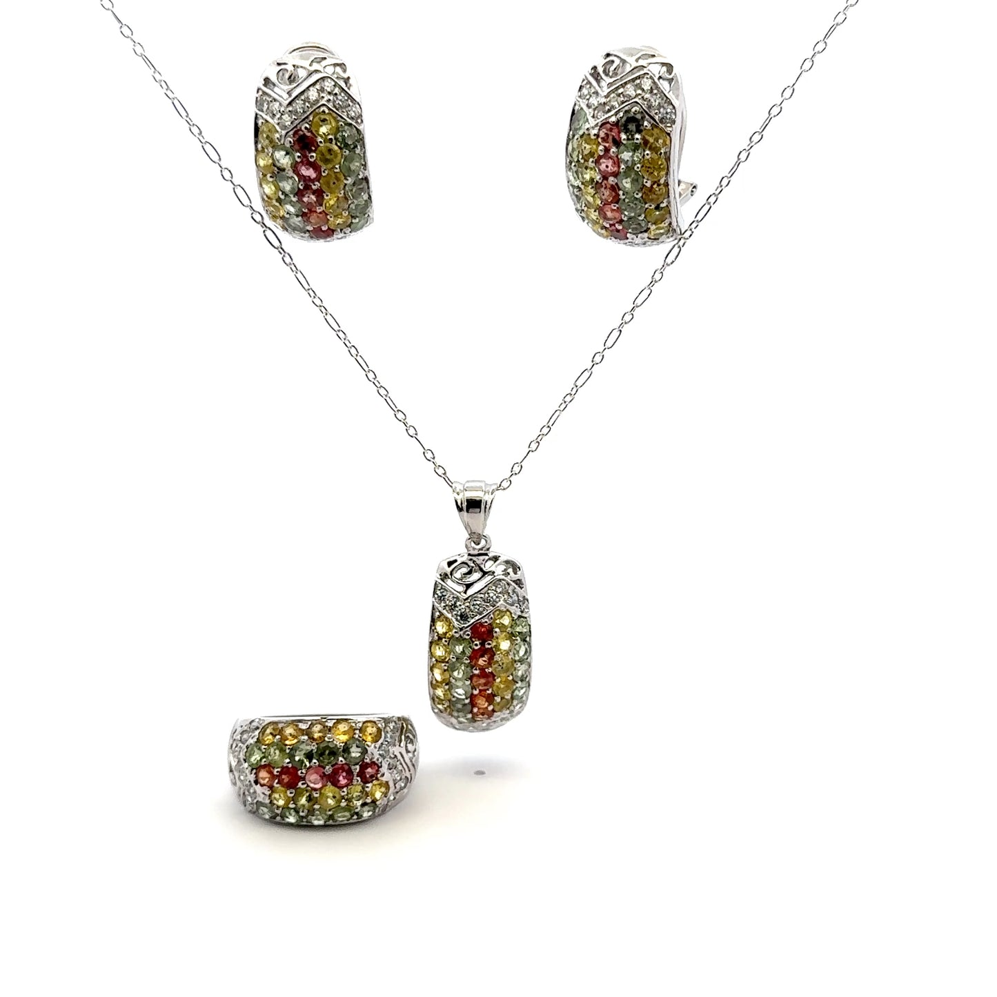 Multi-Color Sapphire & Colorless Cubic Zirconia Jewelry Set