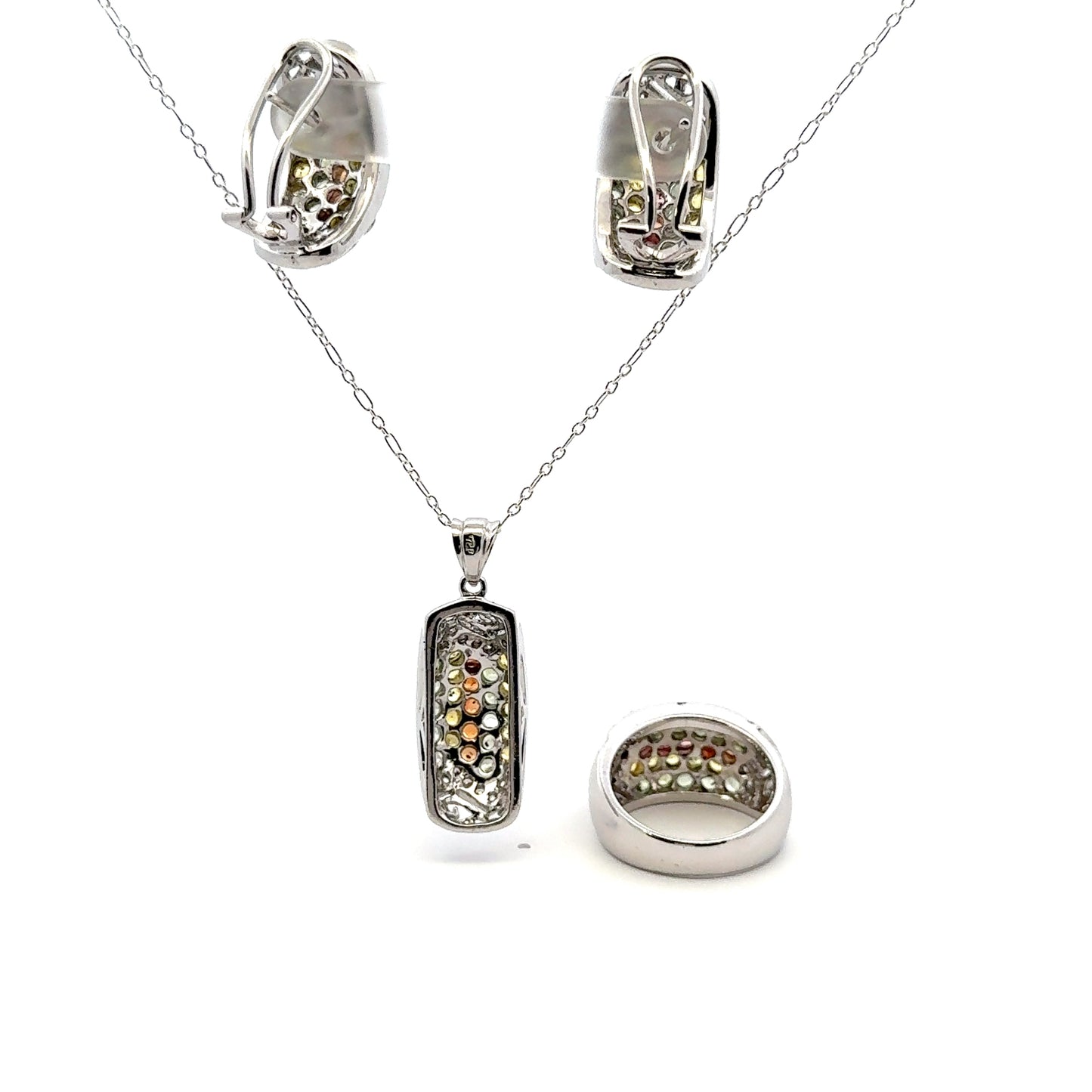 Multi-Color Sapphire & Colorless Cubic Zirconia Jewelry Set