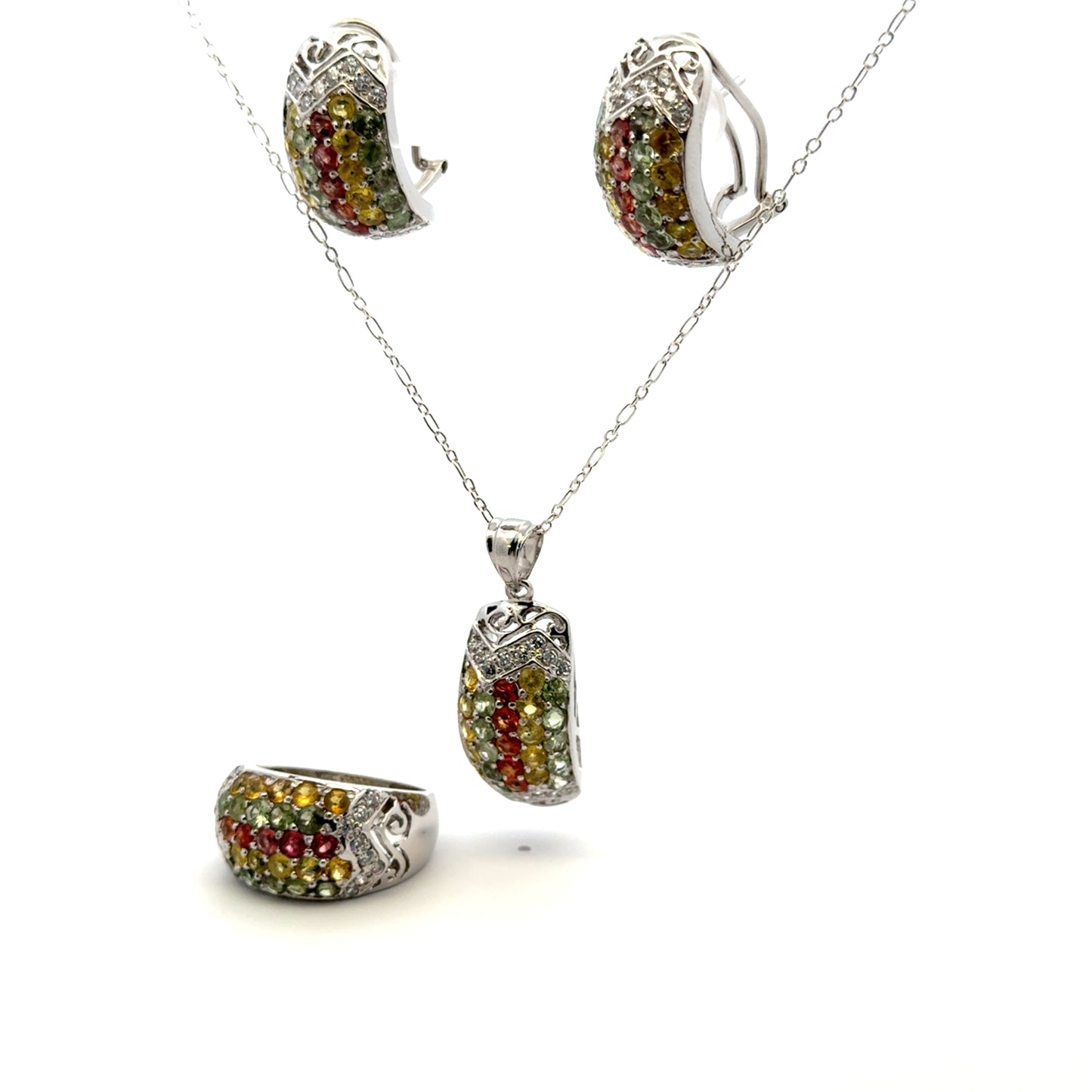 Multi-Color Sapphire & Colorless Cubic Zirconia Jewelry Set