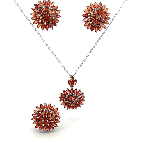 Jewelry Set: Orange Sapphire Earrings, Pendant & Ring Collection