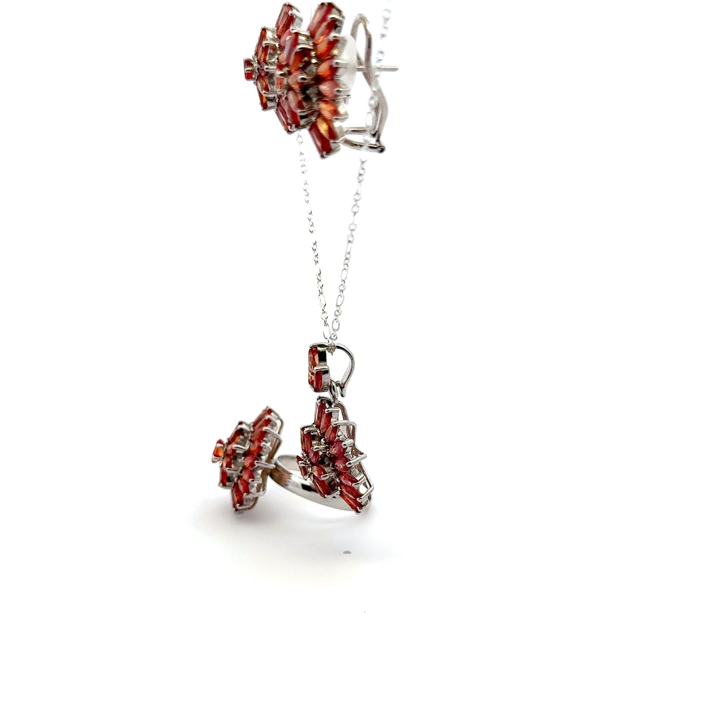 Jewelry Set: Orange Sapphire Earrings, Pendant & Ring Collection