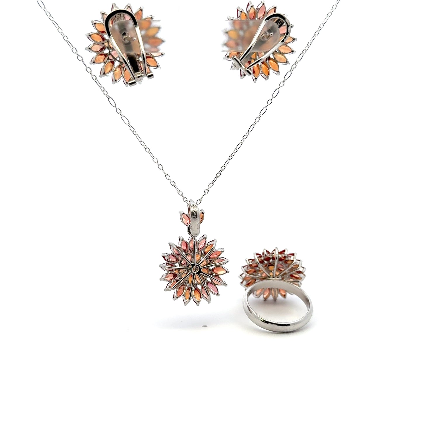 Jewelry Set: Orange Sapphire Earrings, Pendant & Ring Collection
