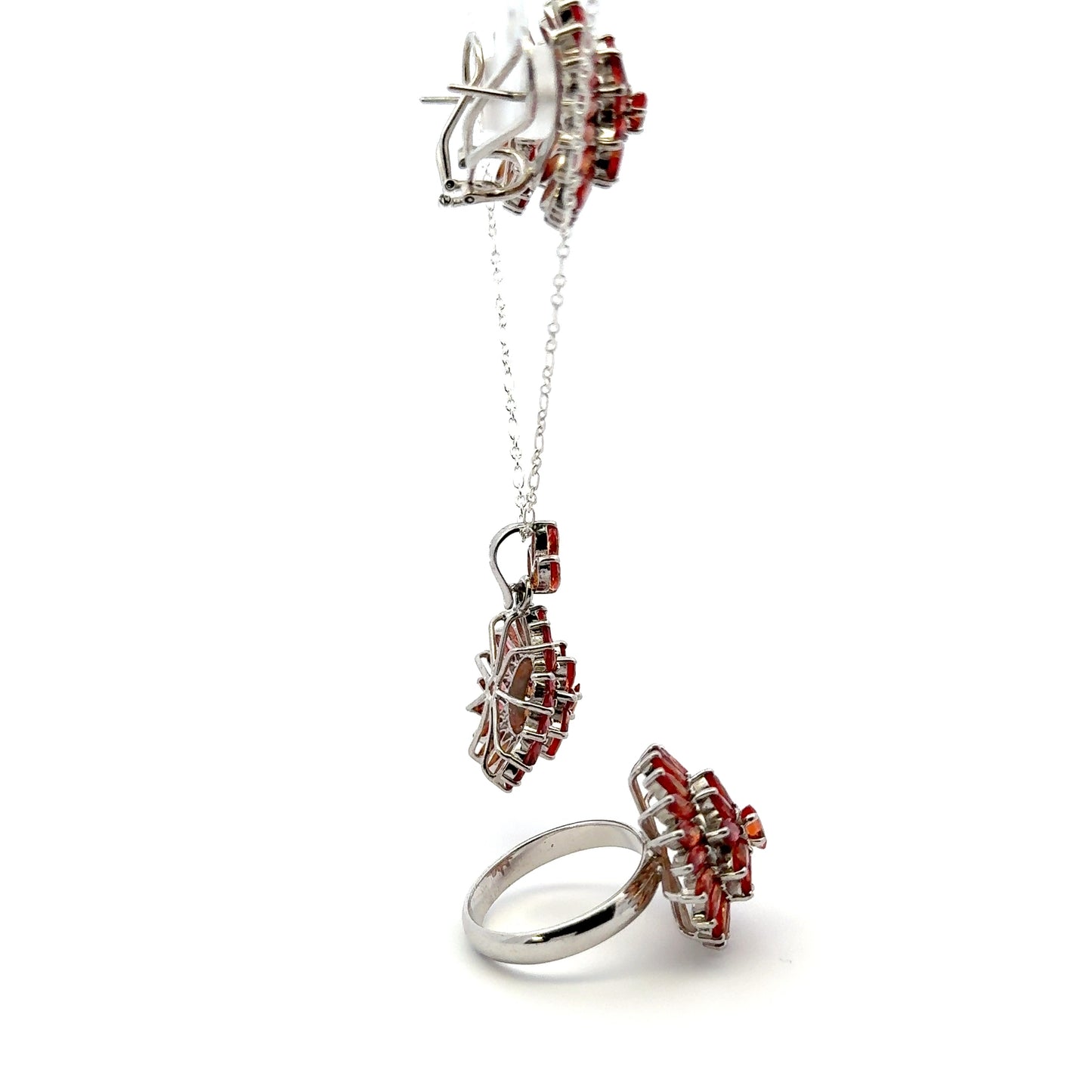 Jewelry Set: Orange Sapphire Earrings, Pendant & Ring Collection