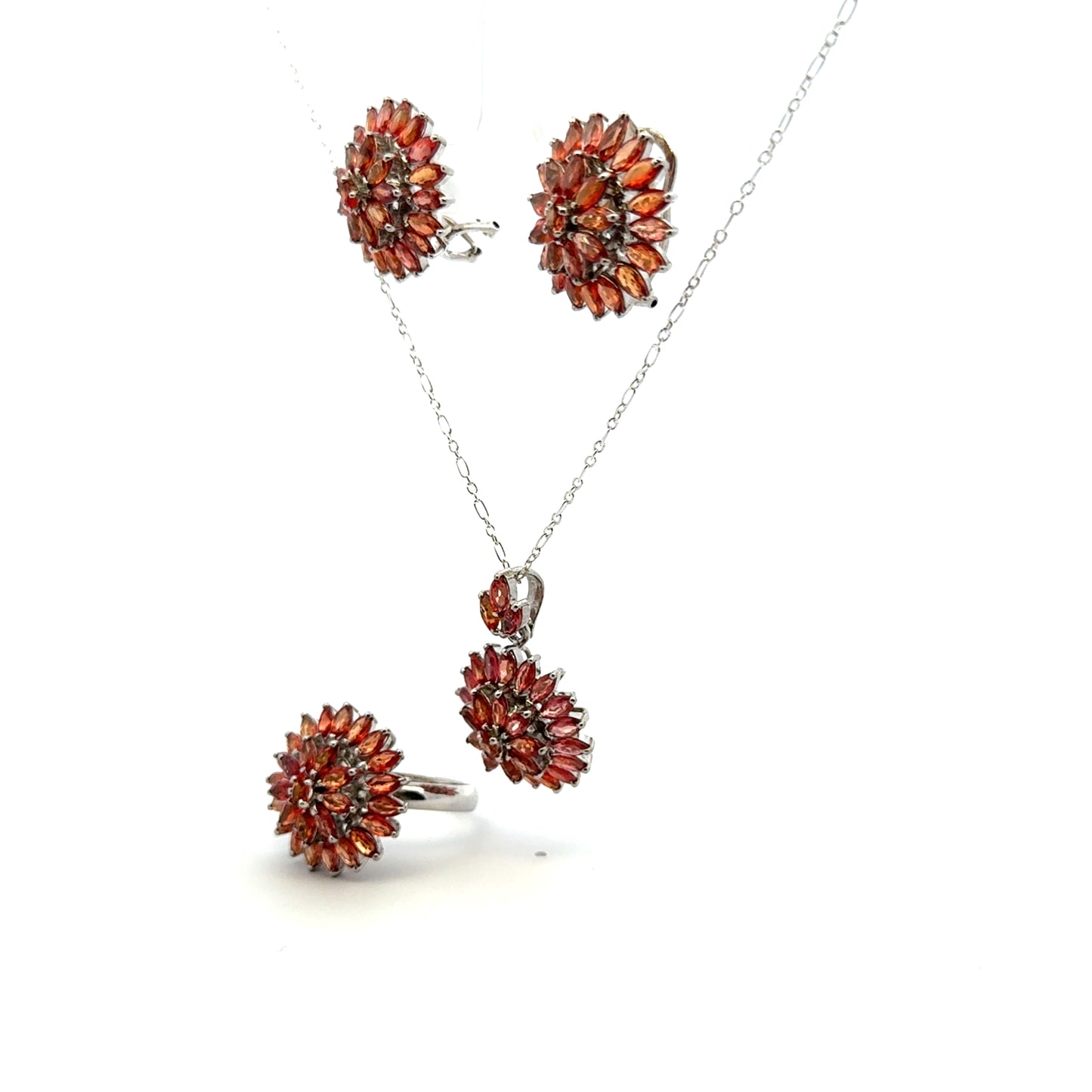 Jewelry Set: Orange Sapphire Earrings, Pendant & Ring Collection