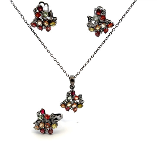 Jewelry Set: Multi-Color Sapphire – 925 Sterling Silver Collection