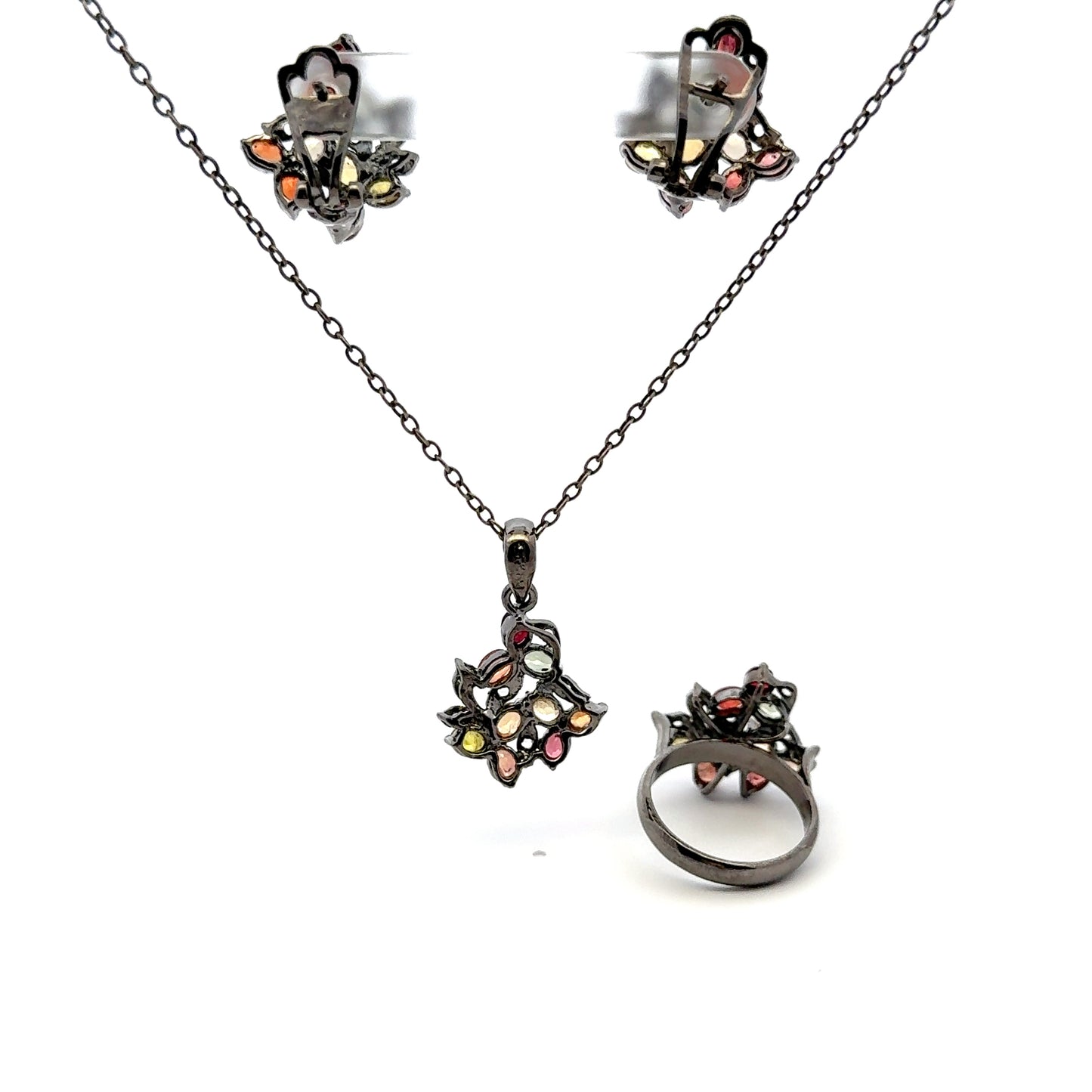 Jewelry Set: Multi-Color Sapphire – 925 Sterling Silver Collection