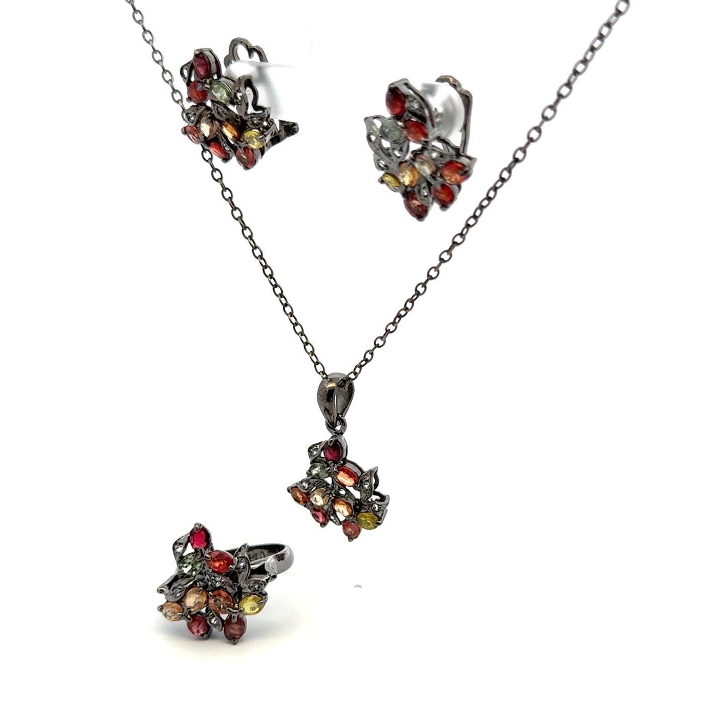 Jewelry Set: Multi-Color Sapphire – 925 Sterling Silver Collection