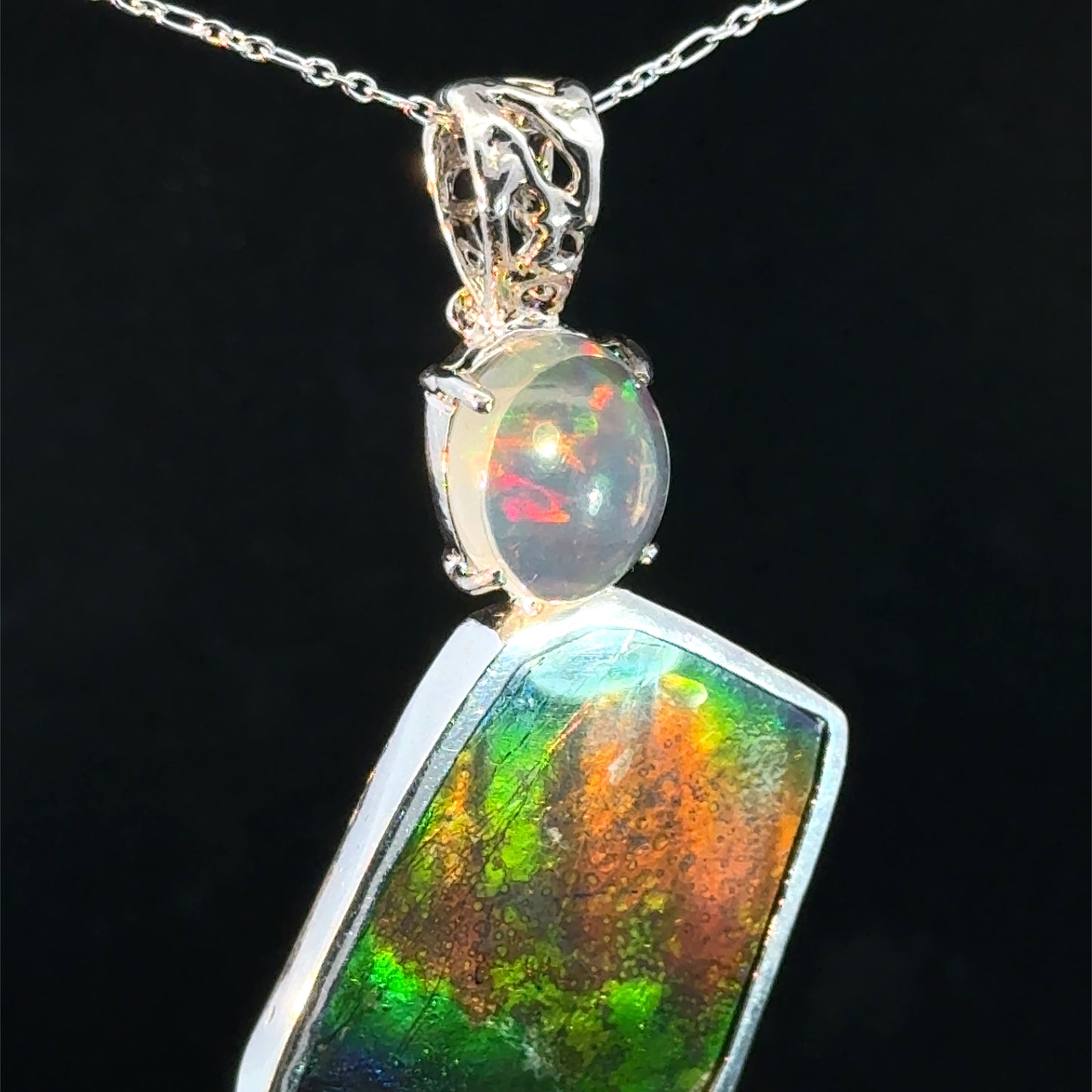 Ammolite & Mexican Jelly Opal Pendant