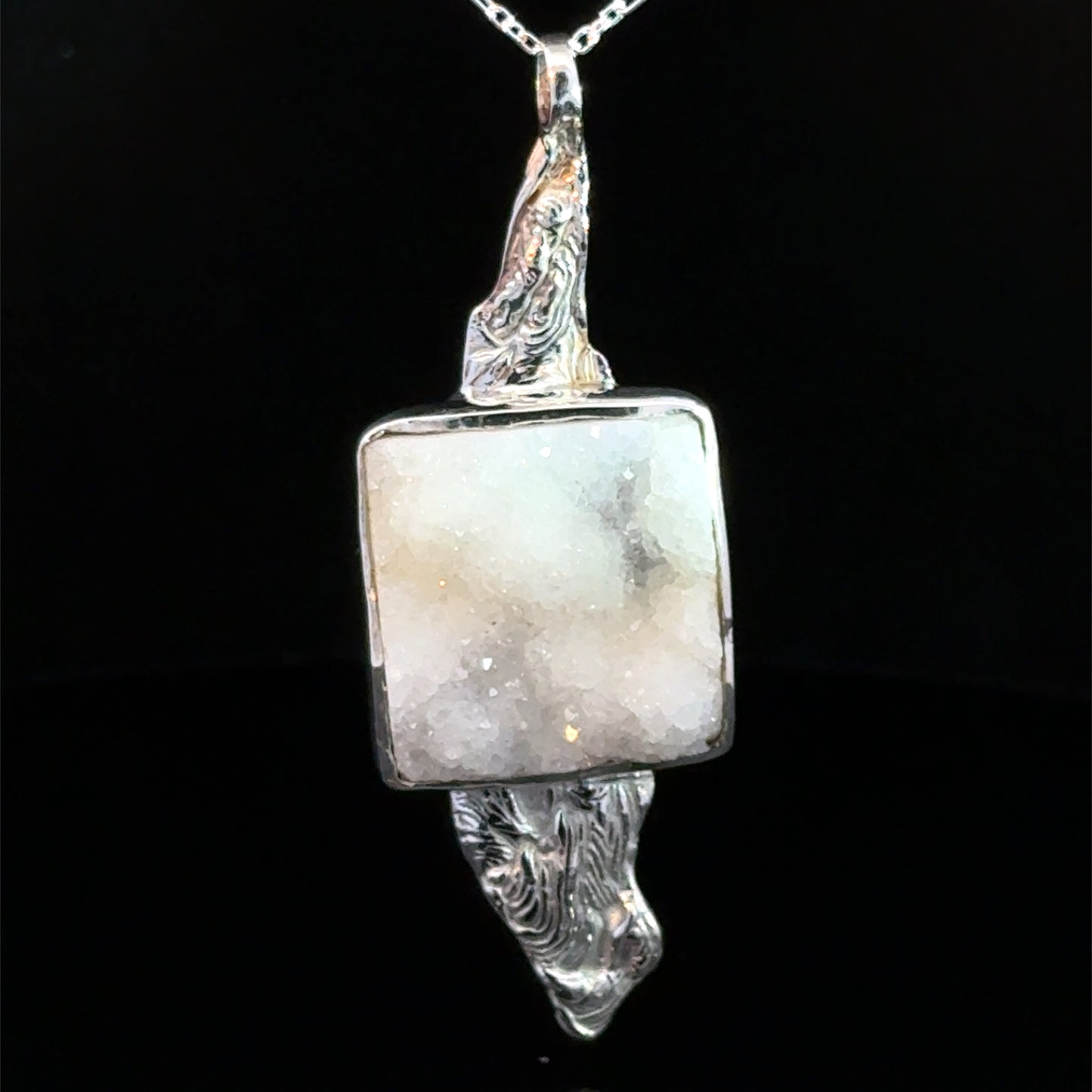 White Druzy Quartz Freeform Pendant