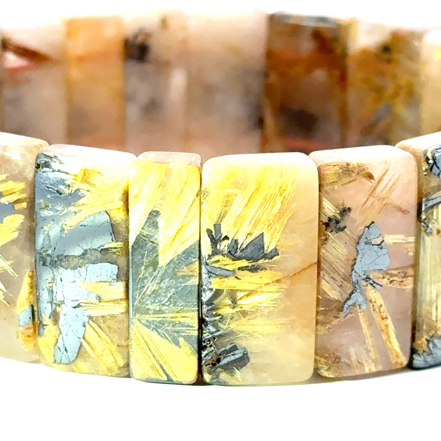 Bracelet: Golden Rutilated Quartz With Hematite Crystal Bangle Bracelet