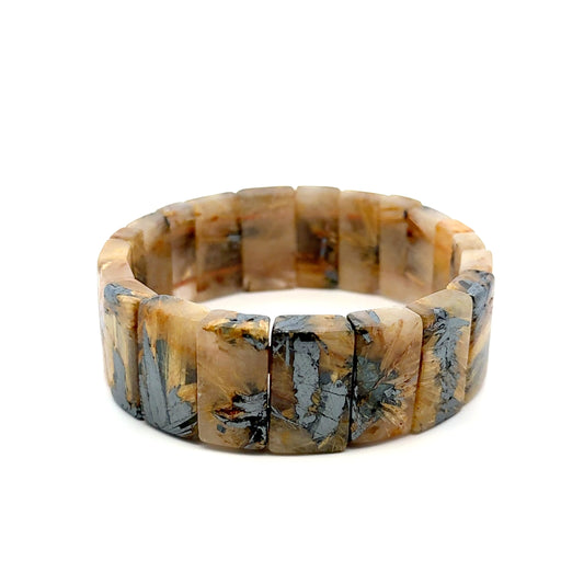 Bracelet: Golden Rutilated Quartz With Hematite Crystal Bangle Bracelet