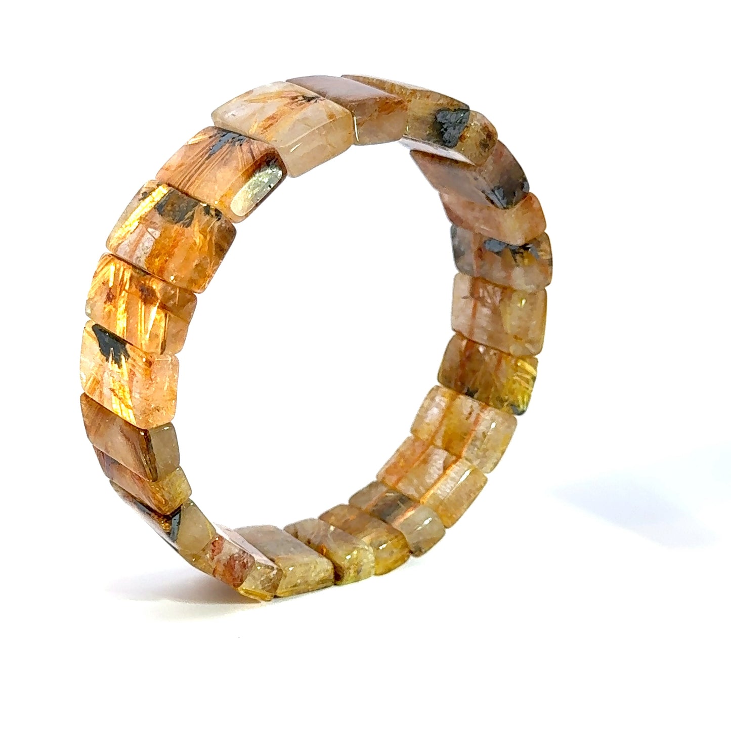 Bracelet: Golden Rutilated Quartz With Hematite Crystal Bangle Bracelet
