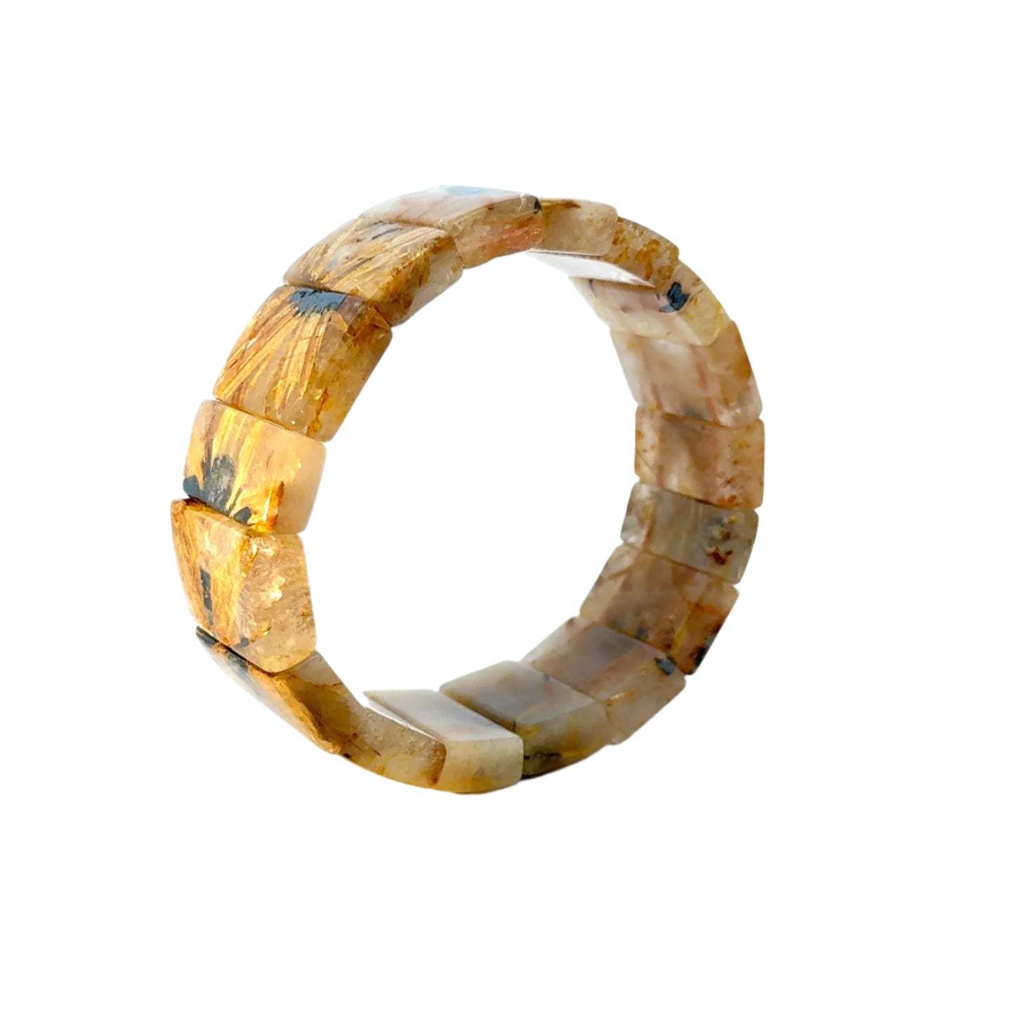 Bracelet: Golden Rutilated Quartz With Hematite Crystal Bangle Bracelet