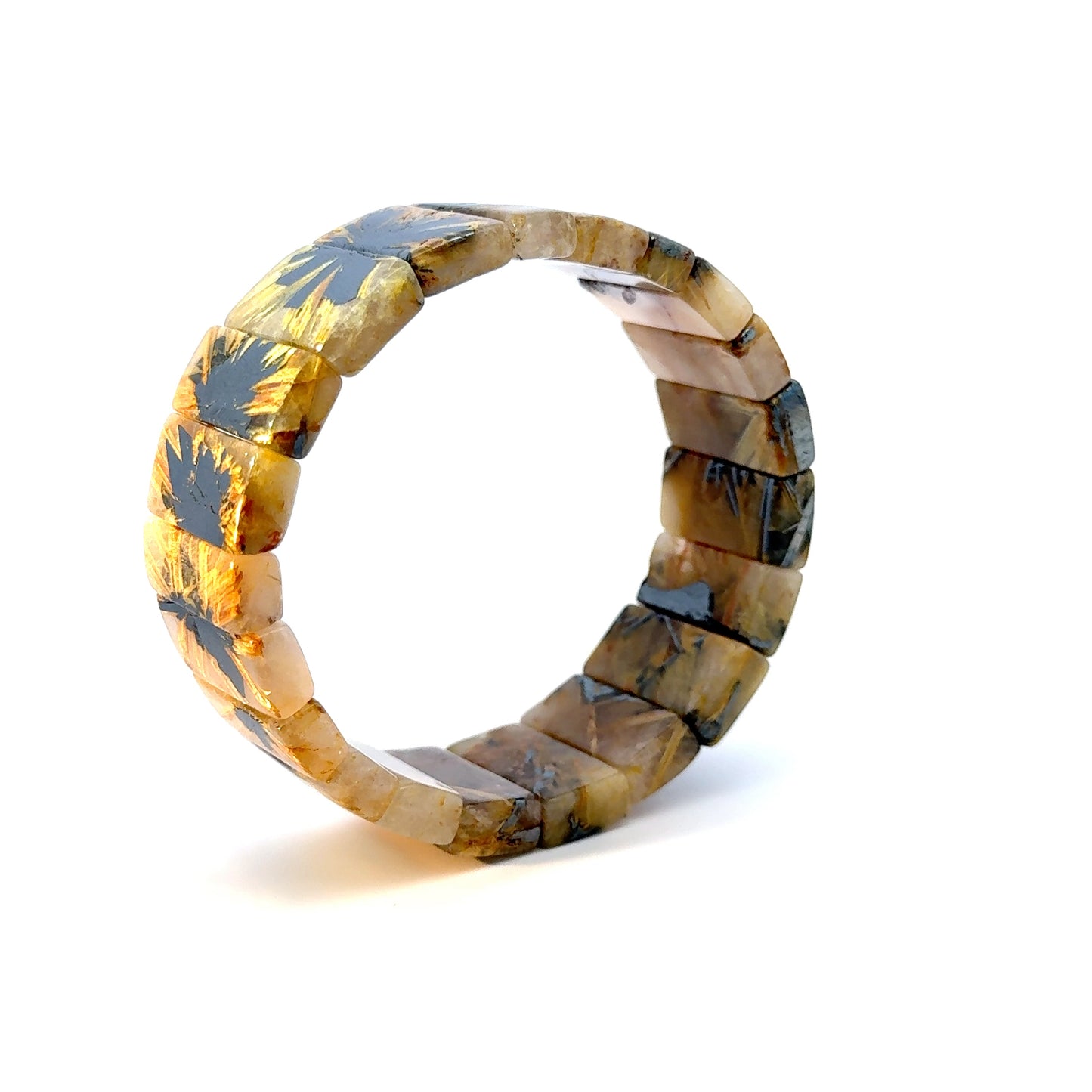 Bracelet: Golden Rutilated Quartz With Hematite Crystal Bangle Bracelet