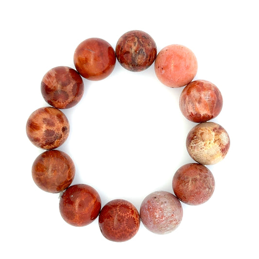 Bracelet: Unique Red Fossilized Coral, Natural Color