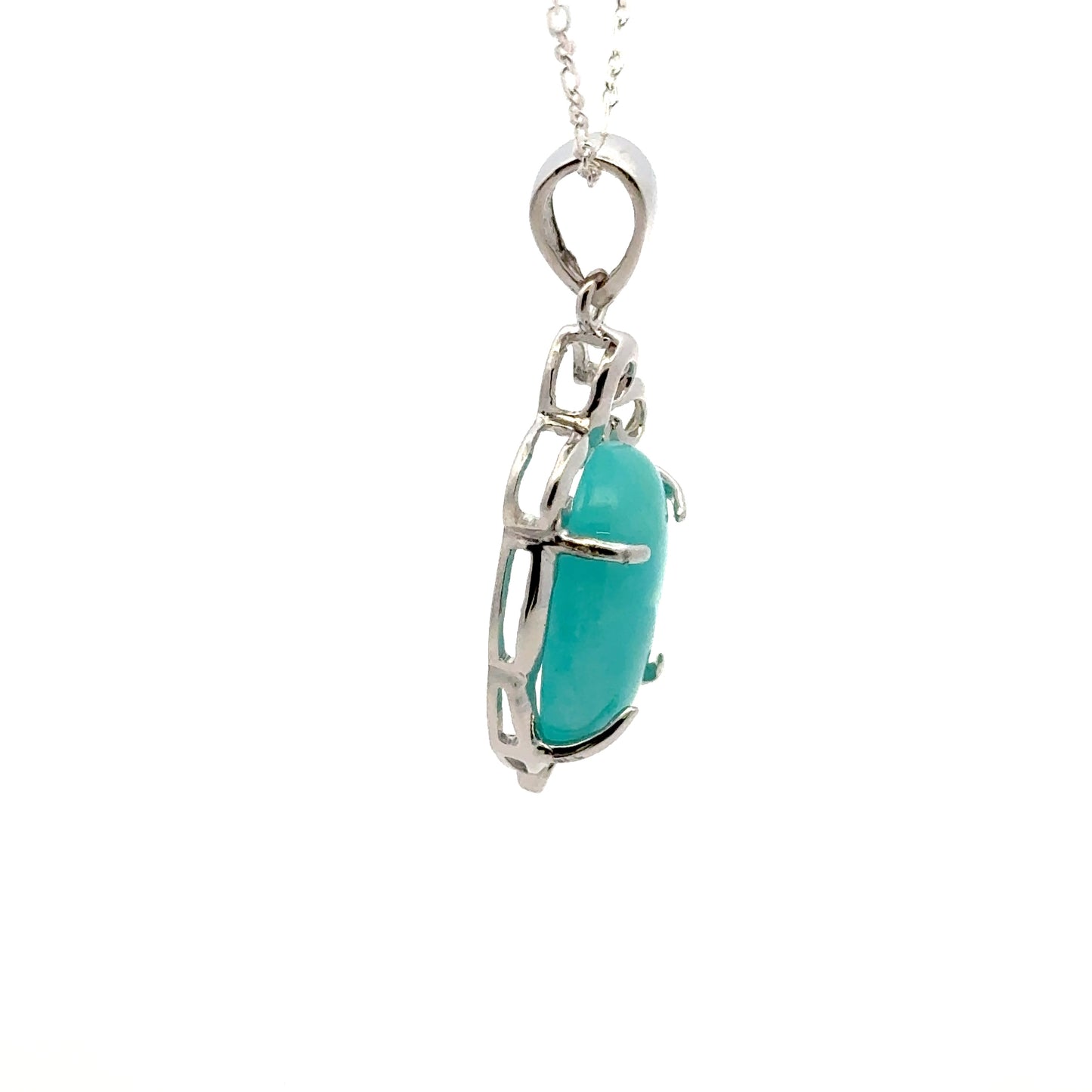 AAAA Amazonite Peruvian Pendant 925 Sterling Silver with Flower Design Accent