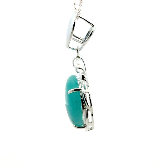 Peruvian AAAA Amazonite Pendant – 925 Silver Pendant Featuring Circular Stone & Flower Accent