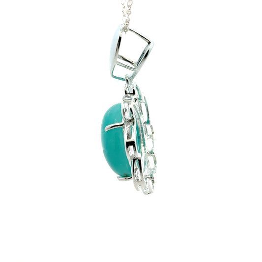 Peruvian AAAA Amazonite Pendant – 925 Sterling Silver with Round Stones & Rays of the Sun Holder