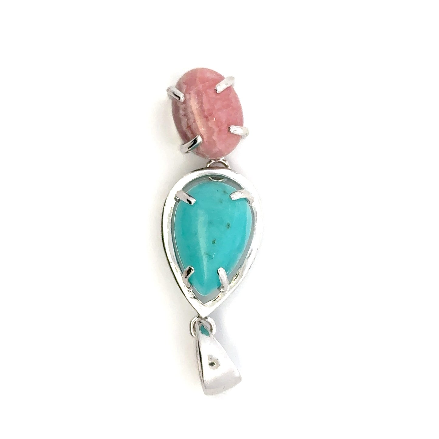 Peruvian AAAA Amazonite Pendant – 925 Sterling Silver with Round Pearl Amazonite & Oval Rhodochrosite