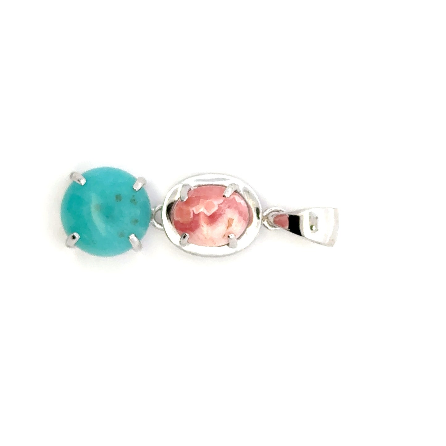 AAAA Amazonite Peruvian Pendant – Unique Sterling Silver Jewelry with Round Amazonite & Oval Rhodochrosite Gems