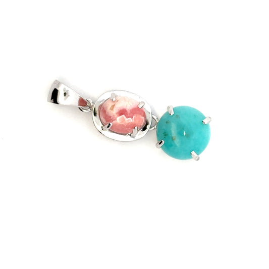 AAAA Amazonite Peruvian Pendant – Unique Sterling Silver Jewelry with Round Amazonite & Oval Rhodochrosite Gems