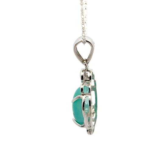 Amazonite AAAA Peruvian Pendant – Elegant 925 Sterling Silver Pendant with Round Stone & Floral Crown Accent