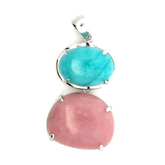 AAAA Amazonite Peruvian Pendant – Sterling Silver Jewelry with Oval Amazonite & Pink Opal
