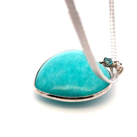 Amazonite Pendant with One Natural Blue Zircon – Handmade 925 Sterling Silver Design