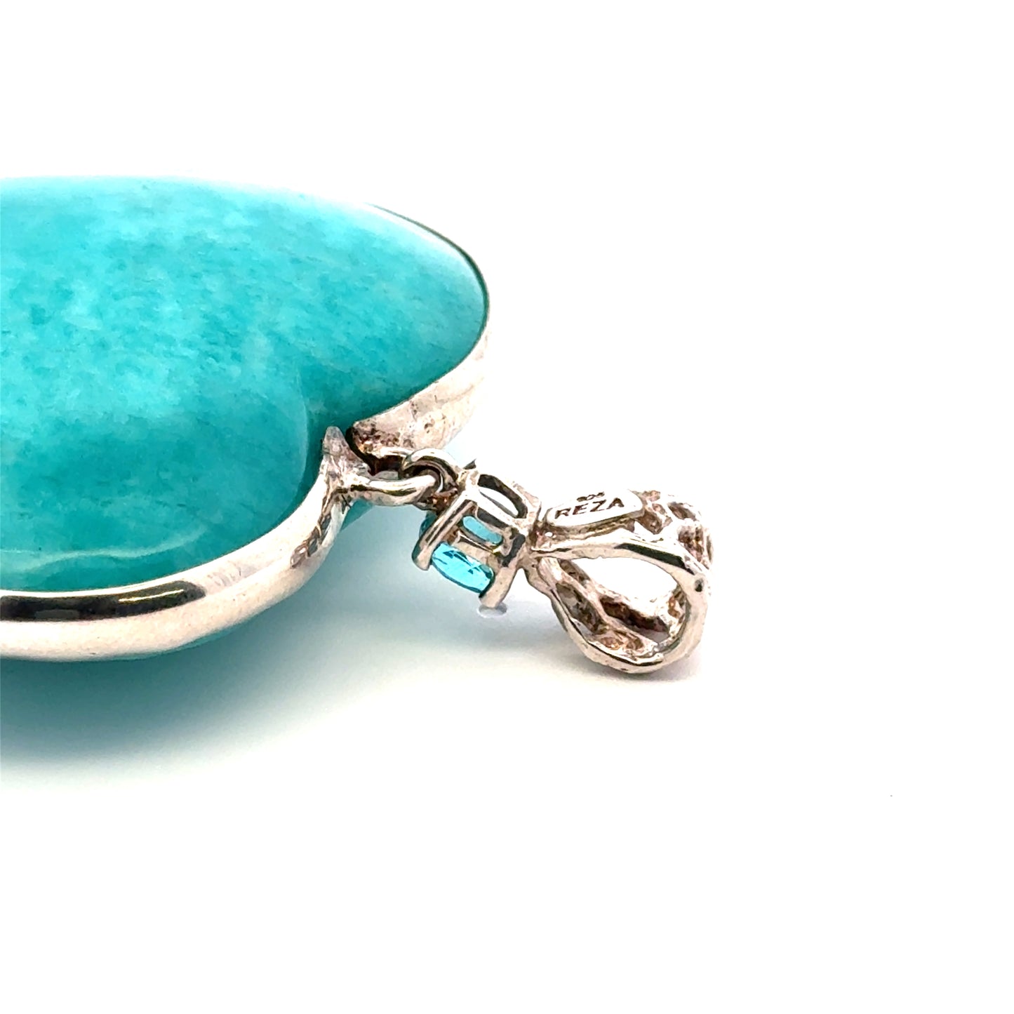 Amazonite Pendant with One Natural Blue Zircon – Handmade 925 Sterling Silver Design